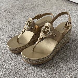 NWOB Michael Kors Metallic Gold Wedge Sandals